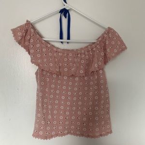 Pink over the shoulder top